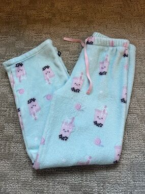 Kids Plush Mint Bubble Tea Print Pajama Pants, 11/12 Pixielane